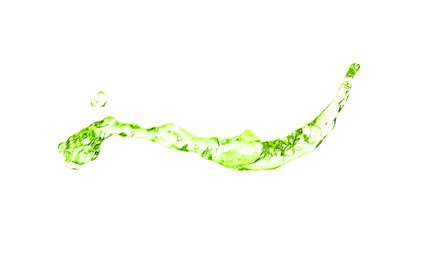 Image of Splash of green water in air on white background