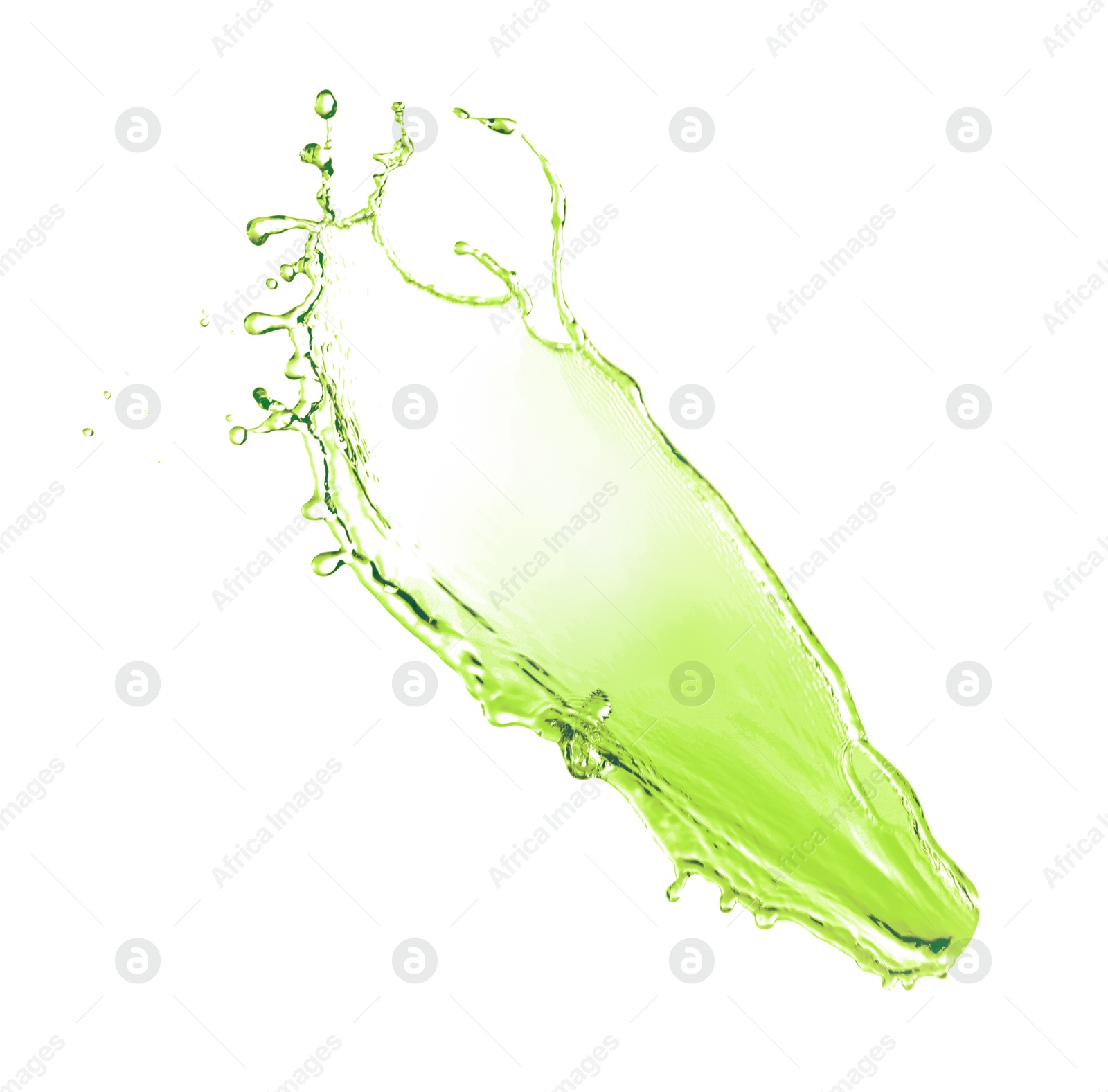 Splash of green water in air on white background Image of Splash of green water in air on white background