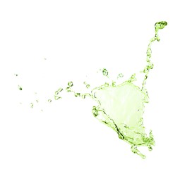 Image of Splash of green water in air on white background