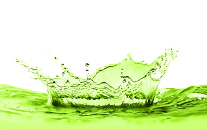 Image of Beautiful green water splashing against white background