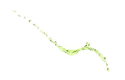 Image of Splash of green water in air on white background