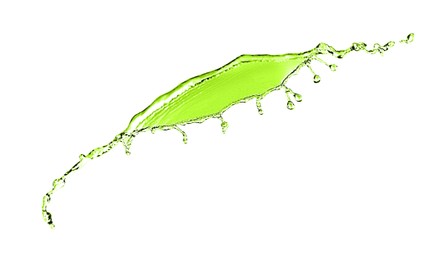 Image of Splash of green water in air on white background