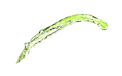 Image of Splash of green water in air on white background