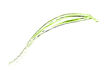 Image of Splash of green water in air on white background