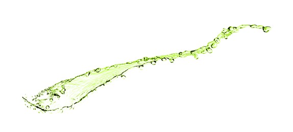 Image of Splash of green water in air on white background