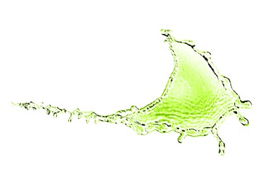 Image of Splash of green water in air on white background