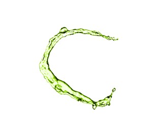Image of Splash of green water in air on white background