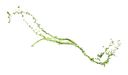 Image of Splash of green water in air on white background