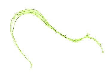 Image of Splash of green water in air on white background