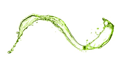 Splash of green water in air on white background