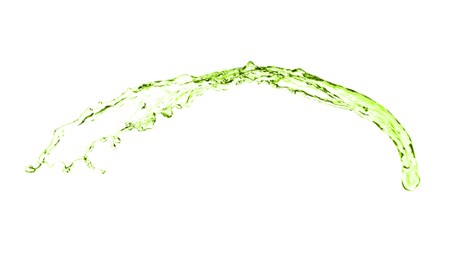Image of Splash of green water in air on white background