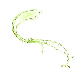 Image of Splash of green water in air on white background