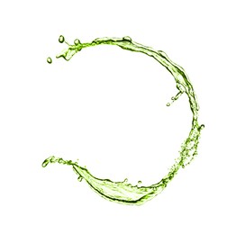 Image of Splash of green water in air on white background