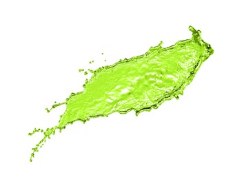 Image of Splash of green water in air on white background