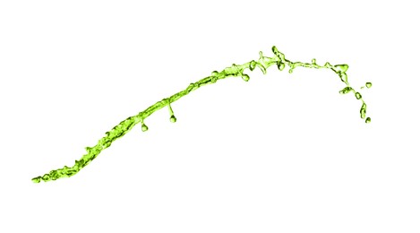 Image of Splash of green water in air on white background