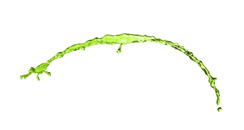 Image of Splash of green water in air on white background