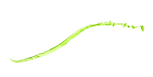 Image of Splash of green water in air on white background