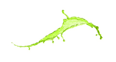 Image of Splash of green water in air on white background