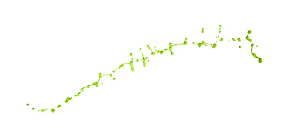 Image of Splash of green water in air on white background