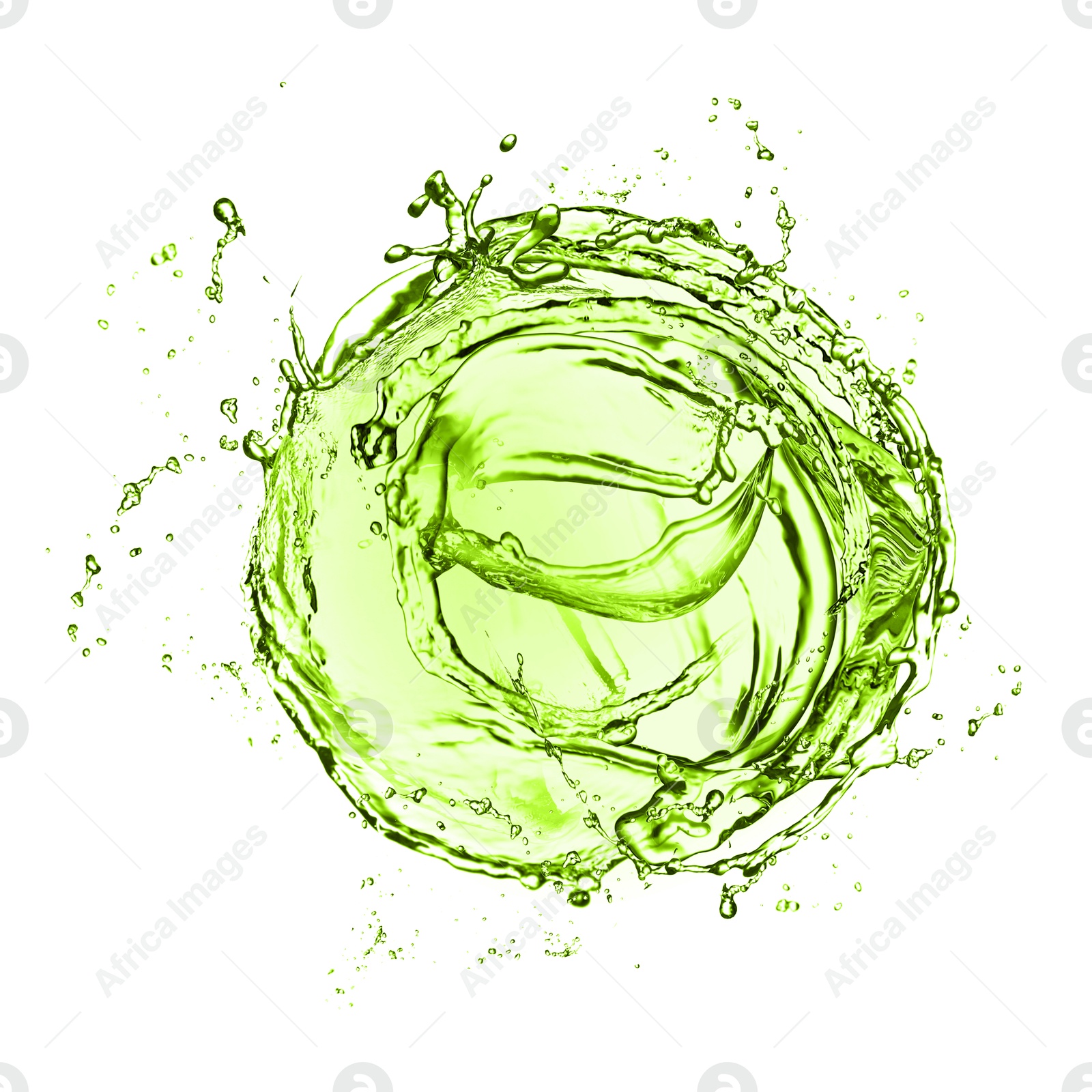 Splash of green water in air on white background Image of Splash of green water in air on white background