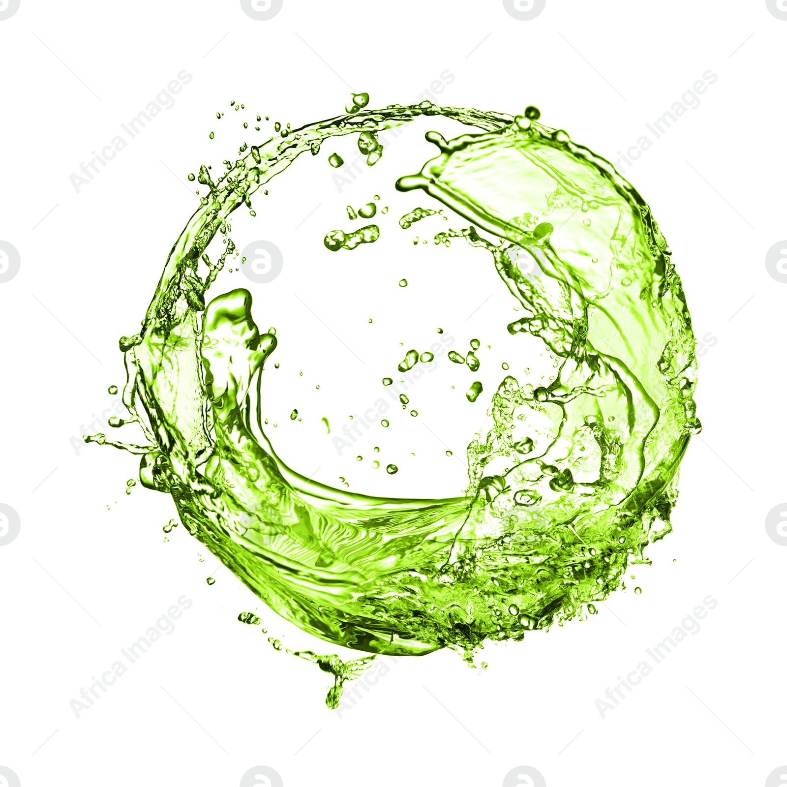 Splash of green water in air on white background Image of Splash of green water in air on white background