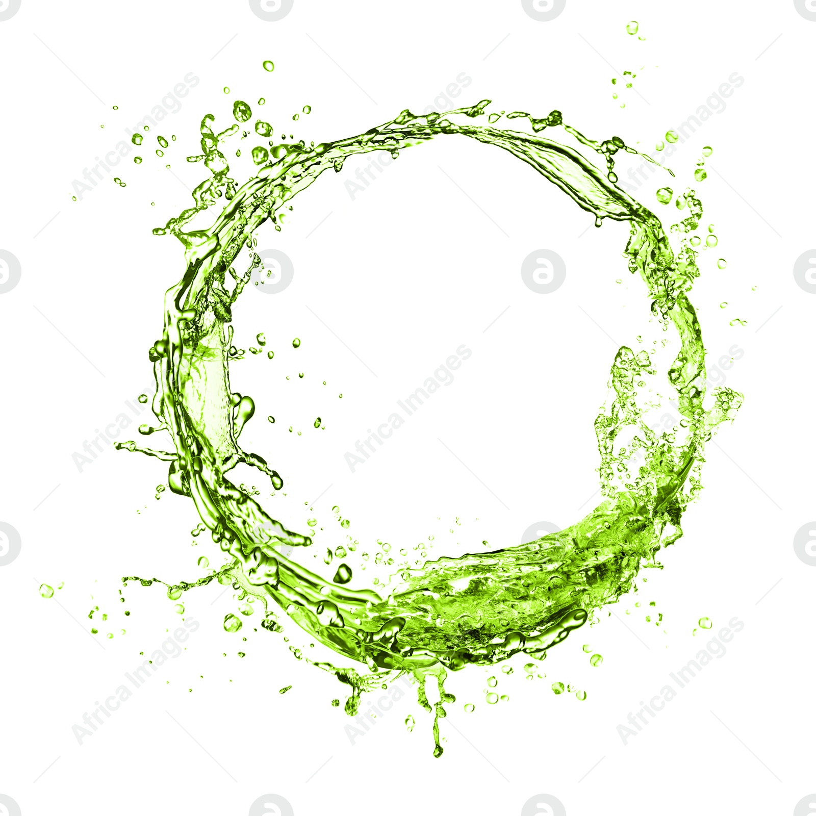 Splash of green water in air on white background Image of Splash of green water in air on white background