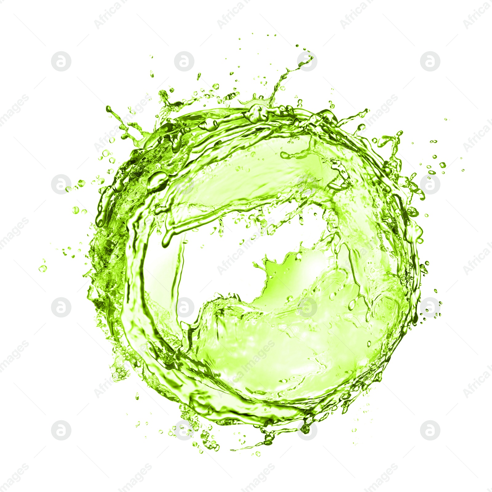 Splash of green water in air on white background Image of Splash of green water in air on white background