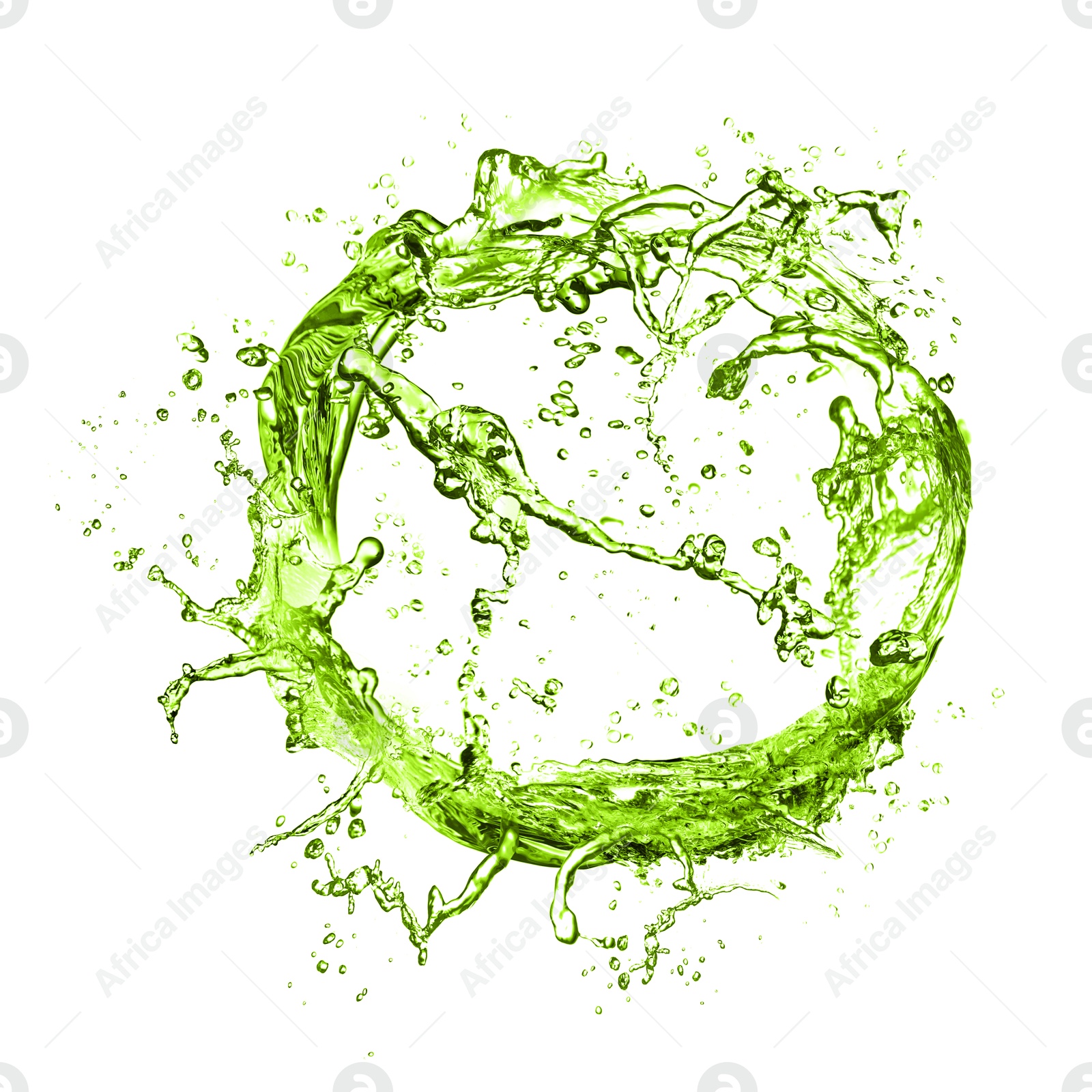 Splash of green water in air on white background Image of Splash of green water in air on white background