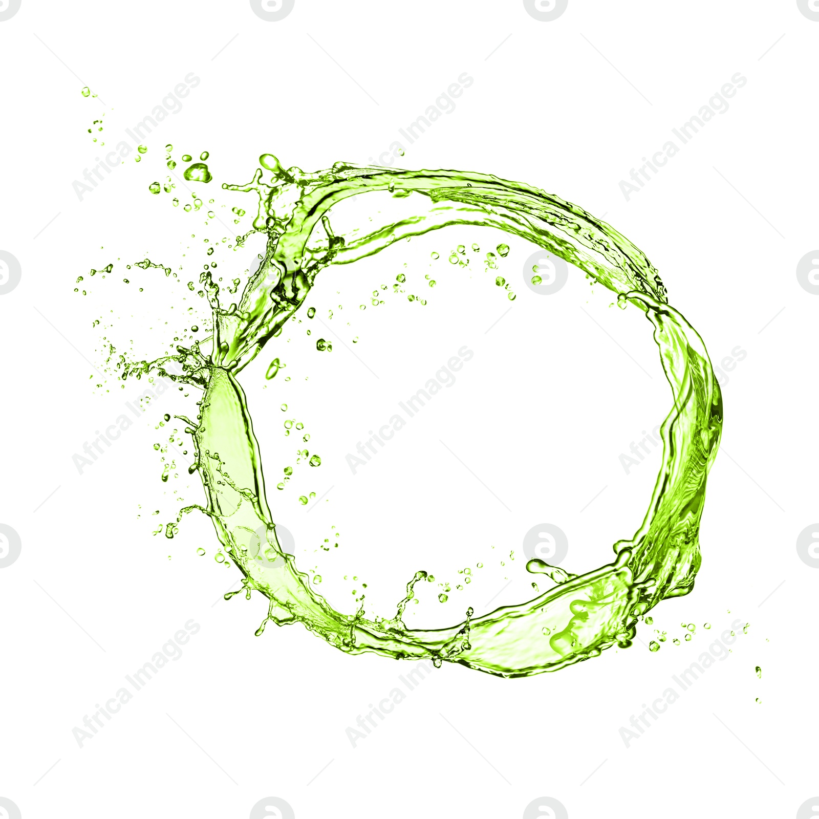 Splash of green water in air on white background Image of Splash of green water in air on white background