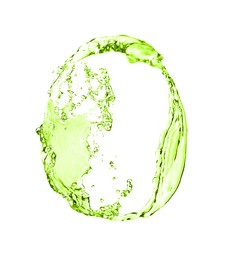 Image of Splash of green water in air on white background