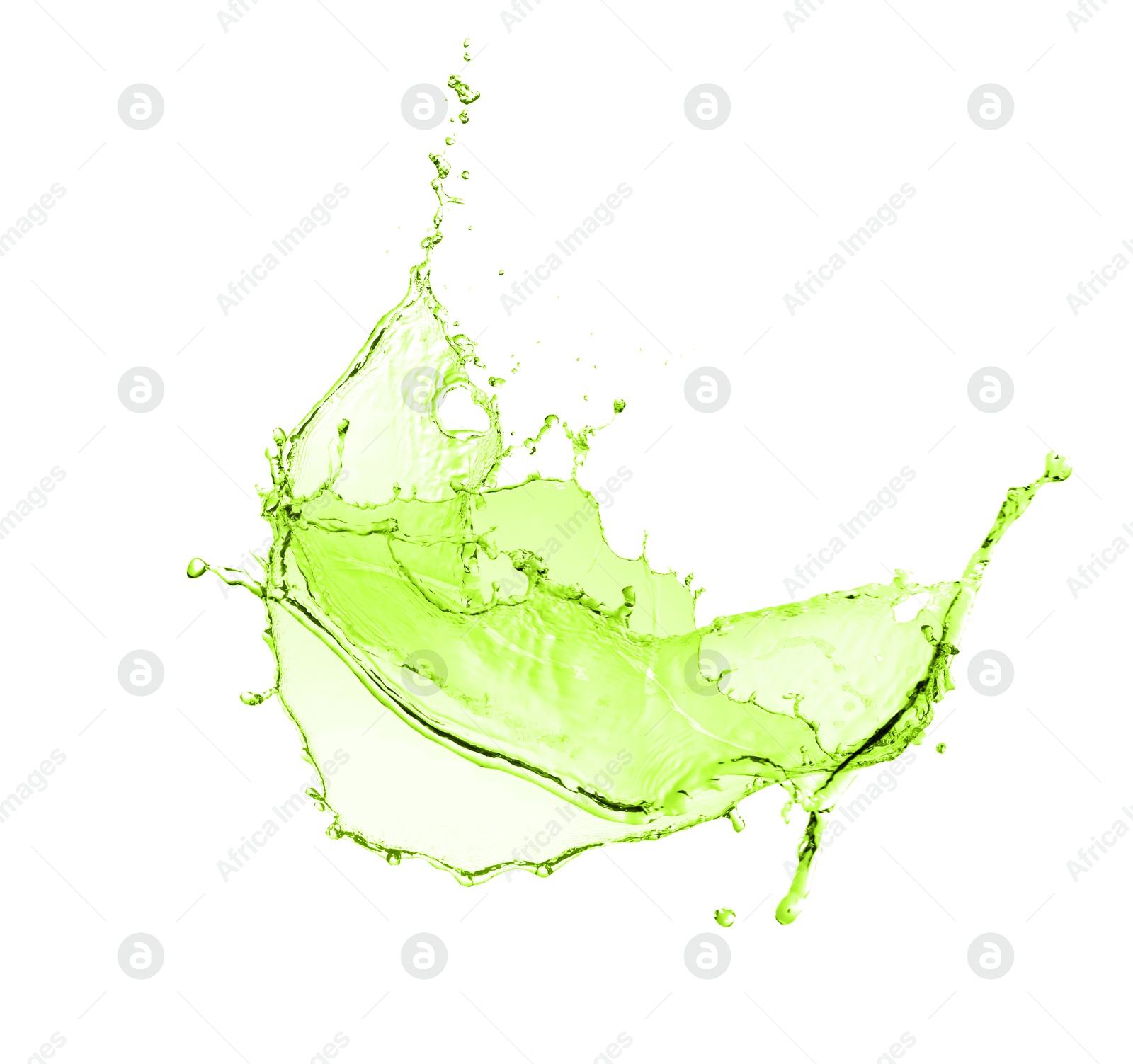 Splash of green water in air on white background Image of Splash of green water in air on white background