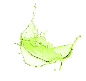 Image of Splash of green water in air on white background