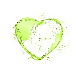 Image of Splash of green water in air on white background