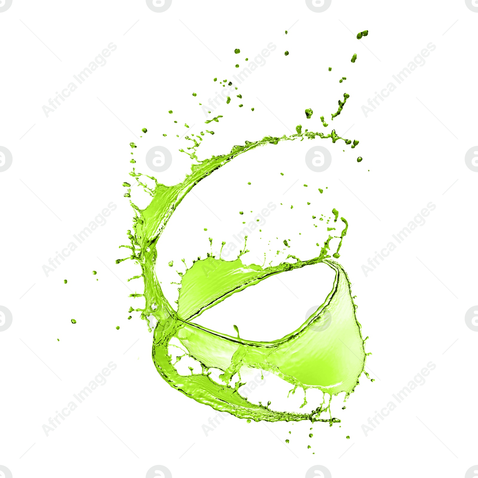 Splash of green water in air on white background Image of Splash of green water in air on white background