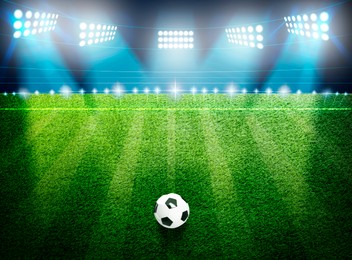 Image of Soccer ball on football field at stadium