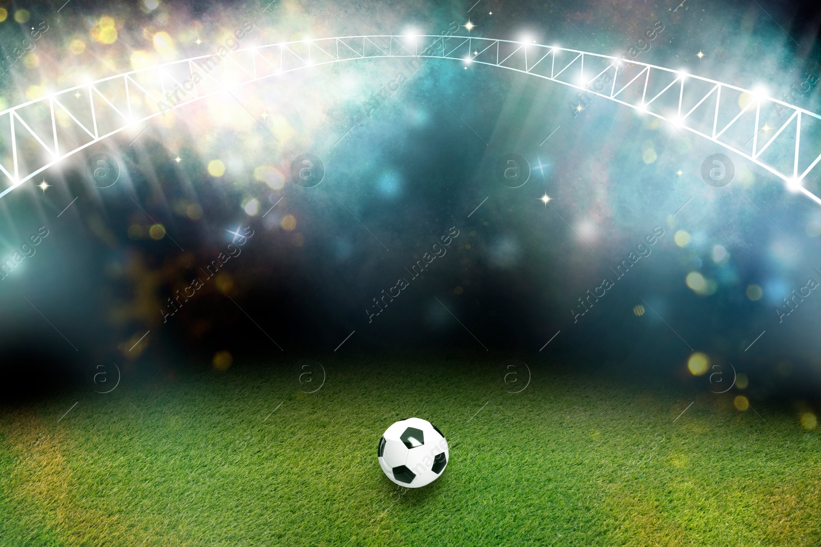 Soccer ball on green grass at stadium. Football game Image of Soccer ball on green grass at stadium. Football game