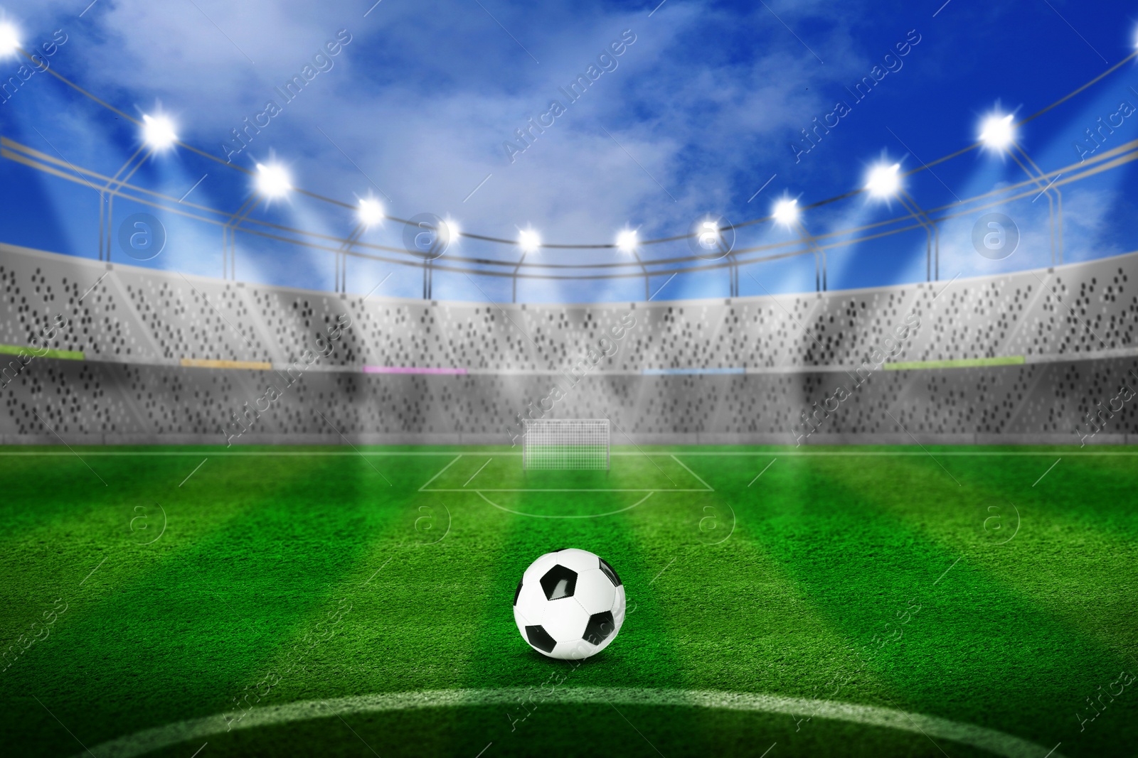 Soccer ball on football field at stadium Image of Soccer ball on football field at stadium