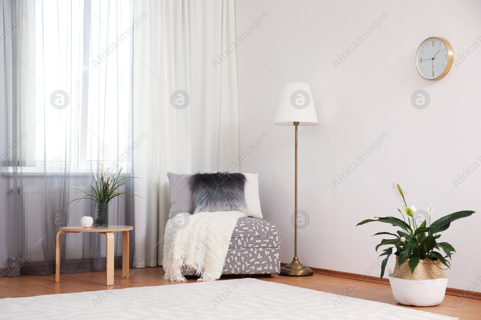 Window with stylish curtains in living room interior Photo of Window with stylish curtains in living room interior