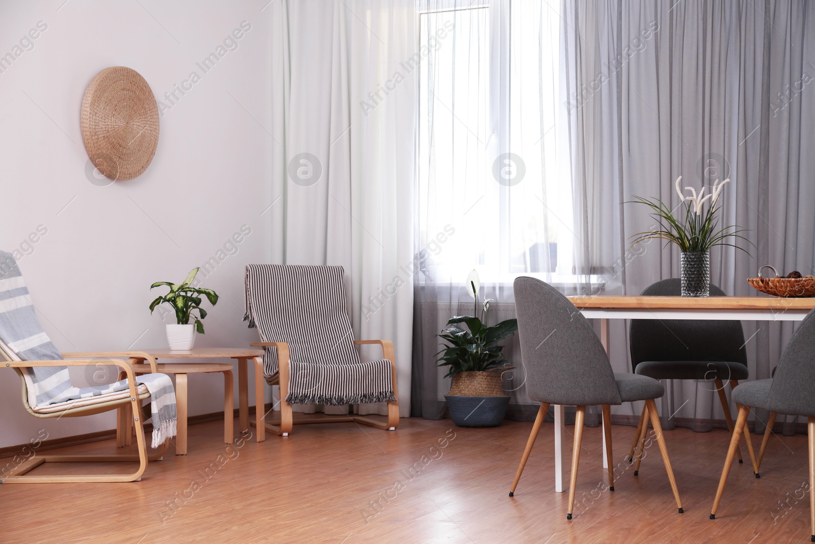 Window with stylish curtains in living room interior Photo of Window with stylish curtains in living room interior