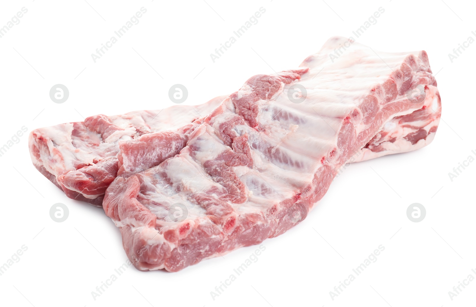 Fresh raw pork ribs isolated on white Photo of Fresh raw pork ribs isolated on white