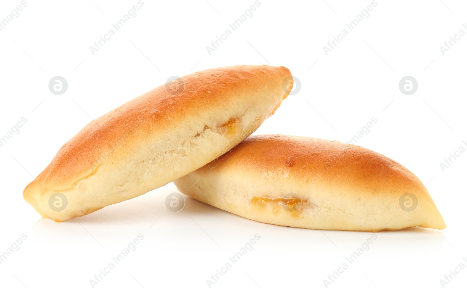 Two tasty baked patties isolated on white Photo of Two tasty baked patties isolated on white