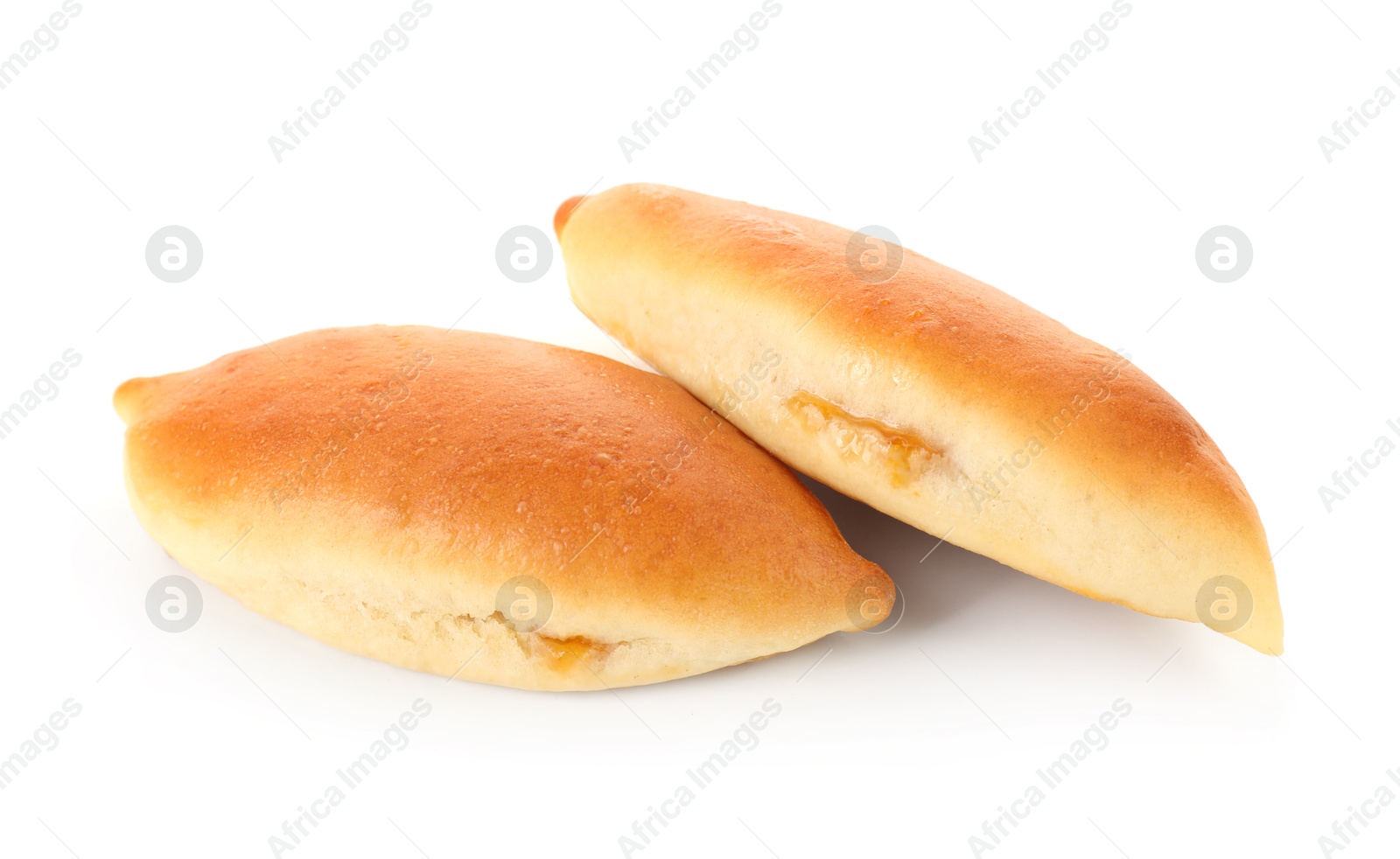 Two tasty baked patties isolated on white Photo of Two tasty baked patties isolated on white