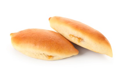 Photo of Two tasty baked patties isolated on white