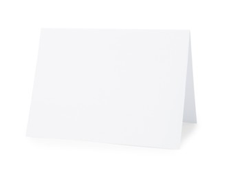 Photo of One blank greeting card on white background