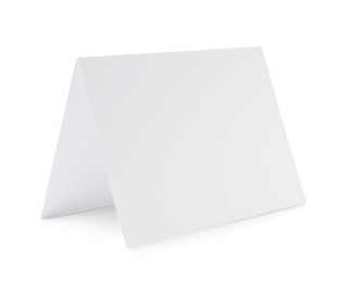 Photo of One blank greeting card on white background