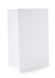 Photo of One blank greeting card on white background