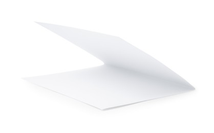 Photo of One blank greeting card on white background