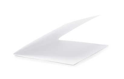 Photo of One blank greeting card on white background