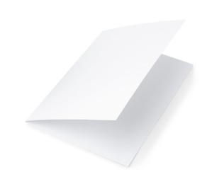 Photo of One blank greeting card on white background
