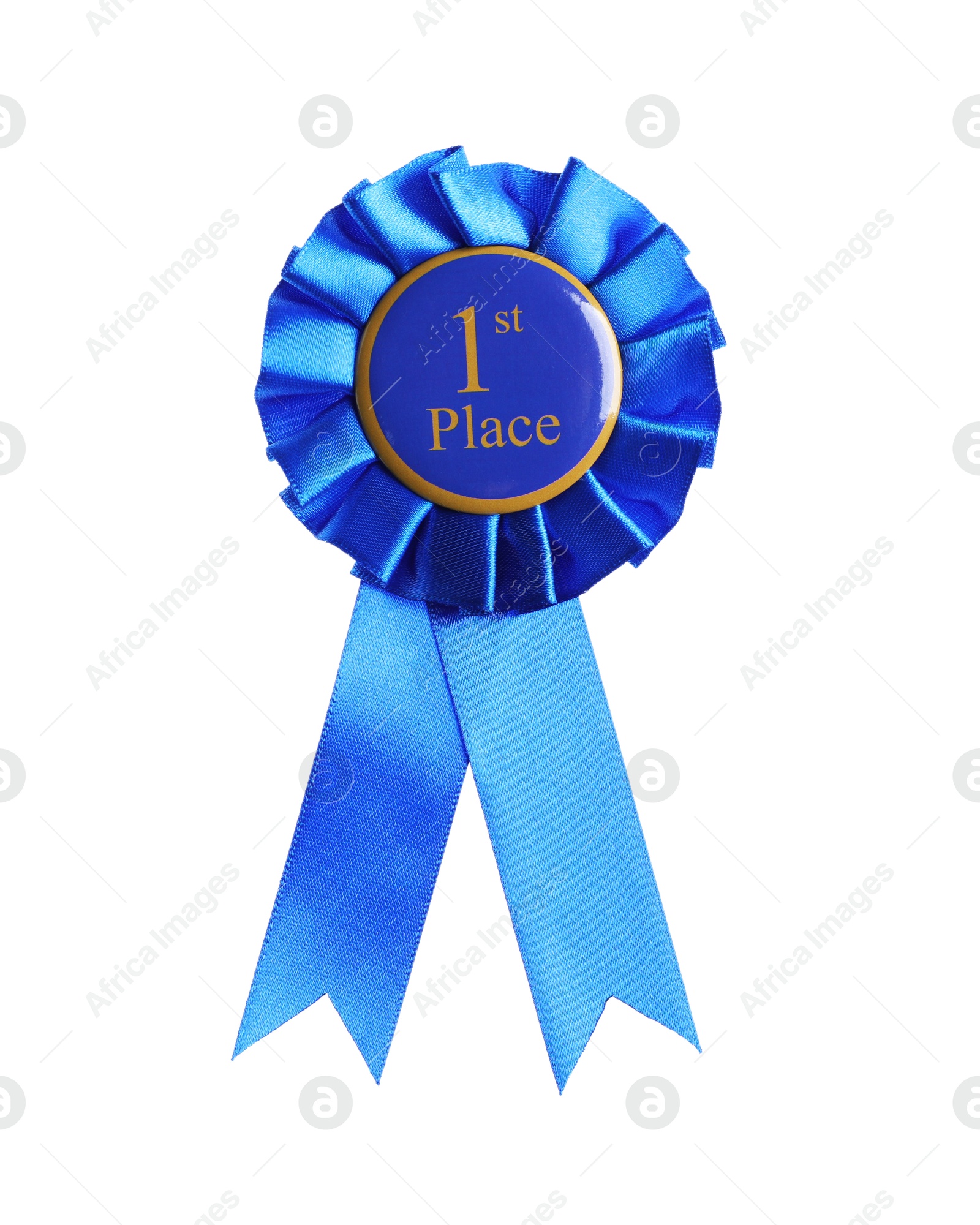 One blue award ribbon on white background Photo of One blue award ribbon on white background